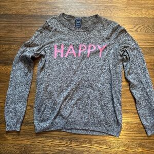 GAP Women's Heather Gray Sweater with Pink Lettering